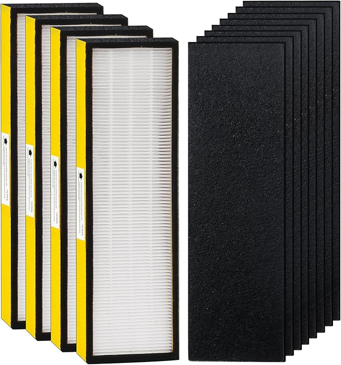 FLT4825 HEPA Filter B Replacement Compatible with G-Guardian Air Purifier AC4825 AC4825E AC4825W AC4300 AC4800 AC4850 AC4900 by Techecook - 4 x True H13 HEPA Filters, 8 x Activated Carbon Pre-Filters