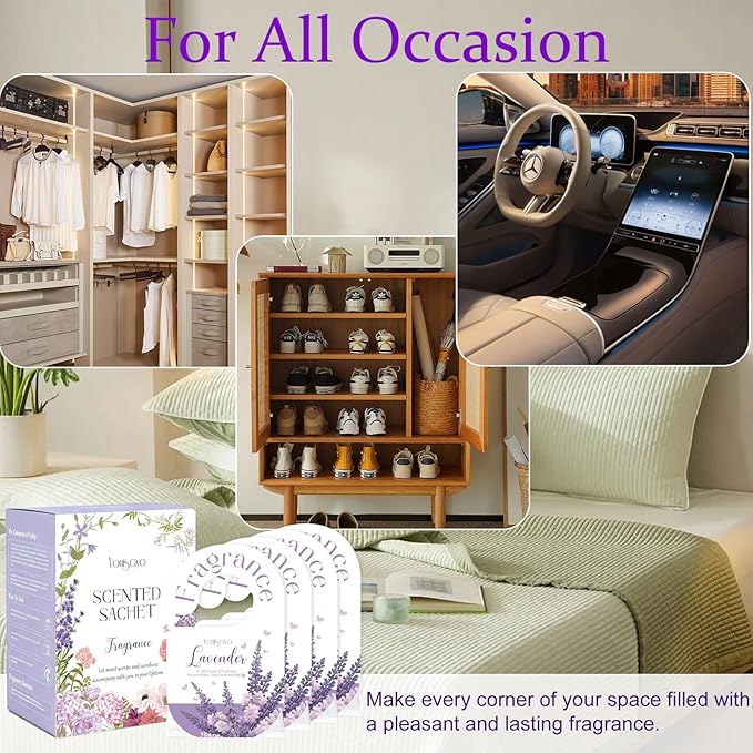 14 PCS Lavender Sachets Bags for Drawers and Closets, Long Lasting Scented Sachets Air Fresheners, Natural Odor Eliminator, Home Fragrance for Wardrobe, Shoe Cabinet, Car & Bathroom Potpourri Bag