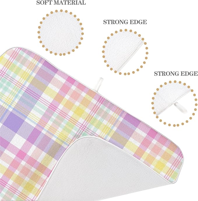 Easter Dish Drying Mat 18 x 24 Inch Spring Pink Yellow Purple Buffalo Plaid Drying Mat for Kitchen Counter Absorbent Spring Easter Checkered Dishes Dry Pad for Drainer Rack Kitchen Fast Dry