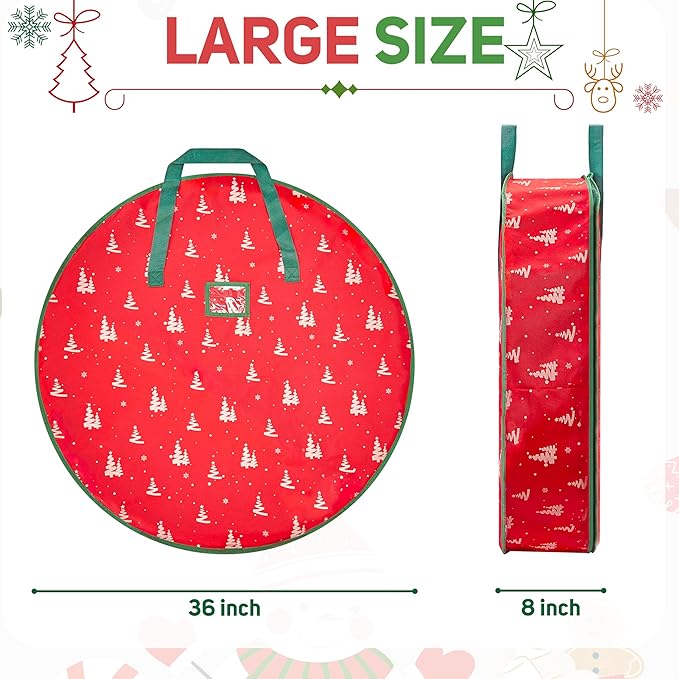 ELONG HOME 36 Inch Wreath Storage Container, 2 Pack Deluxe Wreath Storage Bag with Dual Zippers, Easy Access Christmas Wreath Storage Bag with Carry Handles and Clear Label Pocket