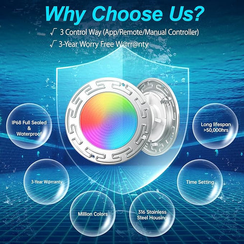 20W 6Inch LED Spa/Pool Lights for Inground Pool with 3 Way to Control (App/Remote/Manual Controller), Multicolor Changing Underwater Swimming Pool Light for Wet Niches - 120FT