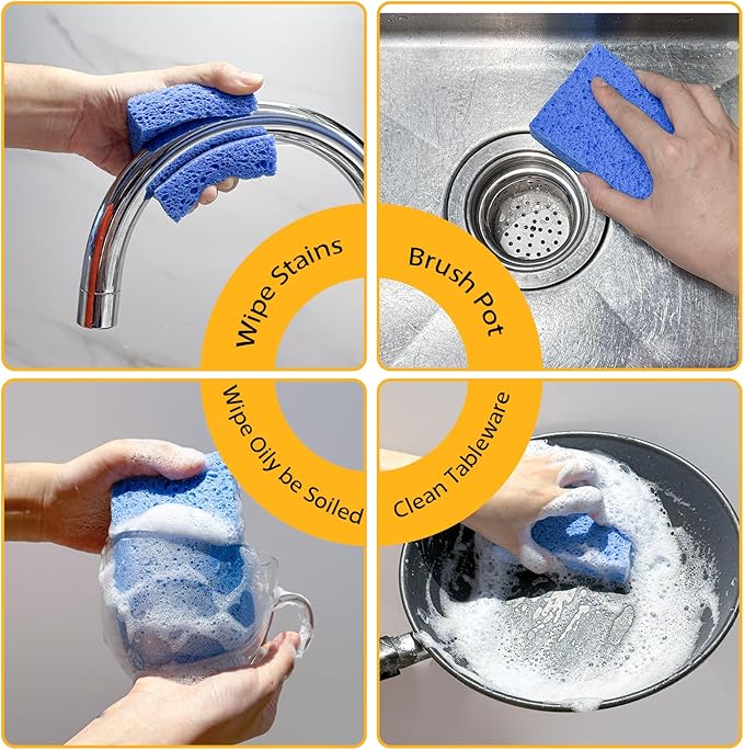 JOHOKAKITI Kitchen Sponges, 12-Count Cellulose Sponges, Durable Dish Sponge for Cleaning, Cleaning Scrub Colored Sponge, Multiple Use for Dishes Washing, Compressed Packaging