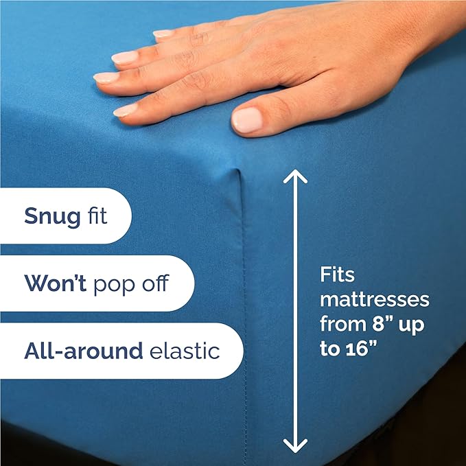 Twin XL 4 Piece Sheet Set - Comfy Breathable & Cooling - Ultra Soft Hotel Luxury Bedding Set w/ 8-16 Inch Deep Pockets - 1 Flat & 1 Fitted Sheet & 2 Pillowcases - Wrinkle Free & Easy Care - Denim Blue