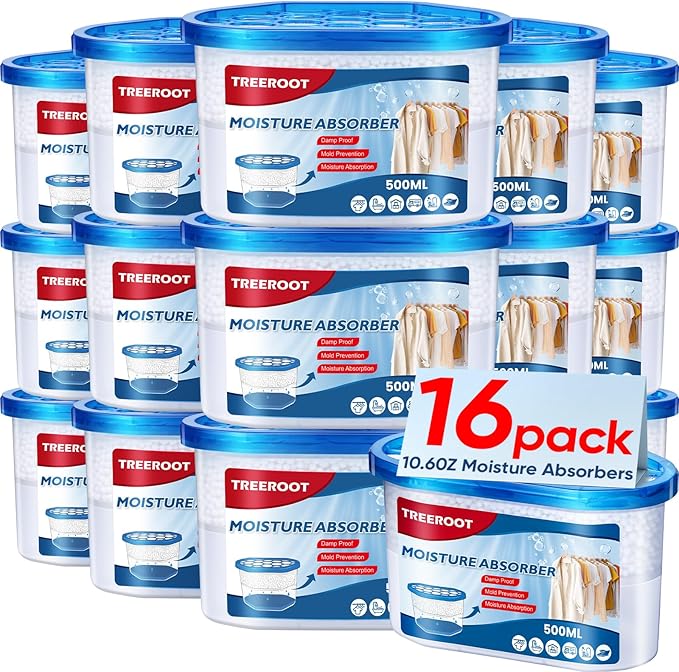 16 Pack Moisture Absorbers, 10.6 OZ Humidity Absorber Bucket, Moisture Absorbers for Closet, Dehumidifier Bucket for Wardrobes, Kitchens and Bathrooms, Fragrance Free Humidity Absorber