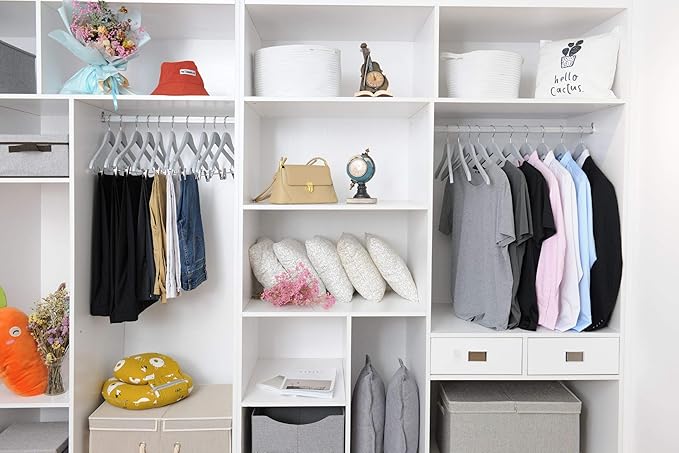 Quality Wooden Skirt Hangers with Clips 80-Pack Grey Pants Hangers with Adjustable Chrome Metal Clips, Swivel Hook, Coat, Jacket, Blouse Suit Hangers (Gray, 80)
