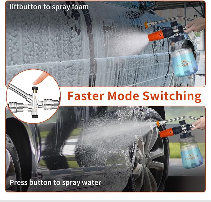 FENG PAI Pressure Washer Foam Cannon with Dual Connector Accessory, 7 Pressure Washer Sprayer Nozzles, Double Tip Attachment For Soap Cannon, 1/4" Quick Connect