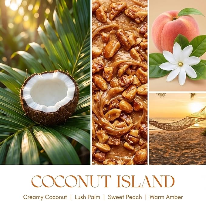 HomeLights Scented Candles | Large Jar 34 Oz Natural Soy Candle | 130 hrs Long-Lasting with 3 Wicks | Scandinavian Minimalist Home Decor | Gifts for Mom & Women, Coconut Island