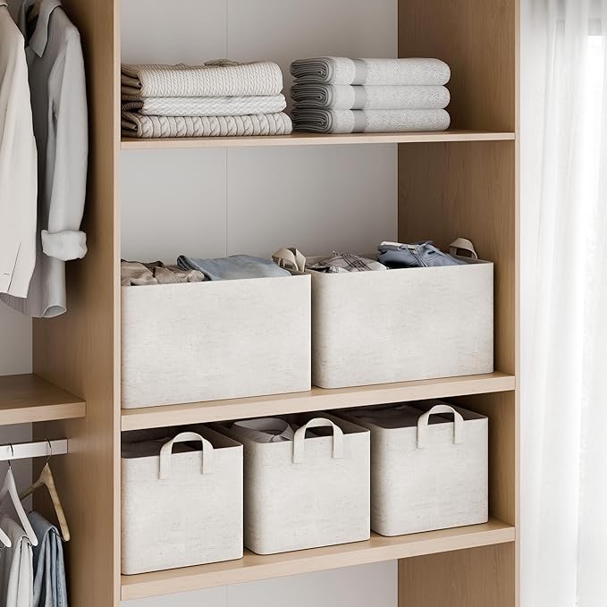 StorageWorks Storage Bins, Shelves Baskets for Organizing, 45L Extra Large Fabric Closet Organizers with Handles, Metal Frame, Beige?Cotton-linen?, 2-Pack