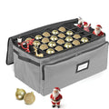 Premium Christmas Ornament Storage Box – Holds up to 72-3” Ornaments + 6 Side Slots for Figurines & Nutcrackers – Holiday Decoration Organizer – Durable 600D Grey Canvas