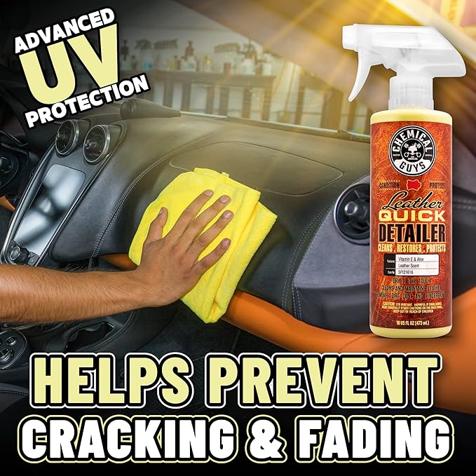 Chemical Guys Leather Quick Detailer - Interior Cleaner and Conditioner for Natural, Synthetic, Pleather, and More, Safe for Car Seats, Furniture, Apparel, Shoes & Boots, Leather Scented - 16 fl oz