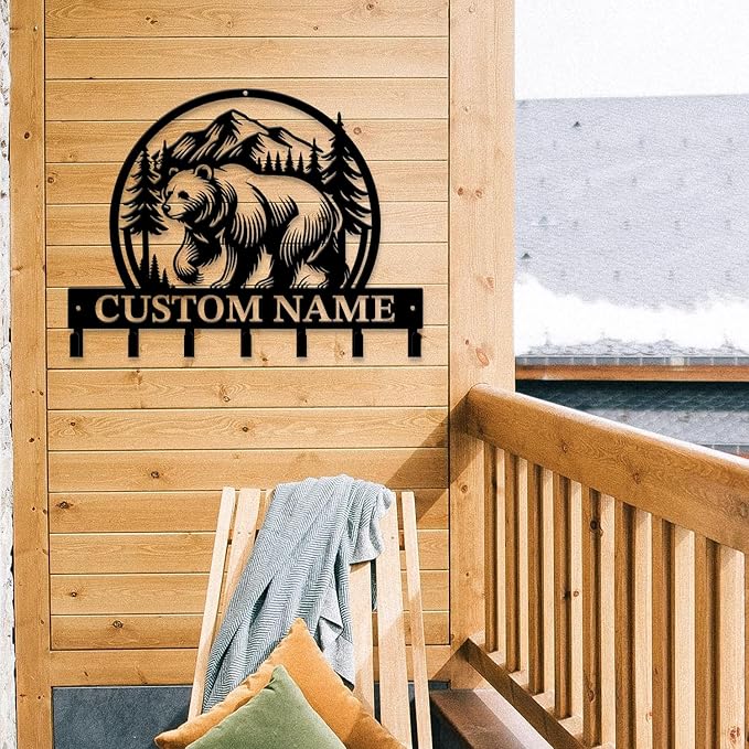 Personalized Custom Name Bear Key Wall Hooks,Metal Bear Keys Clothes Hooks,Metal Bear Wall Home Storage Decorative,For Front Door, Hallway, Kitchen, Bedroom,Keys,Hats (Style P)