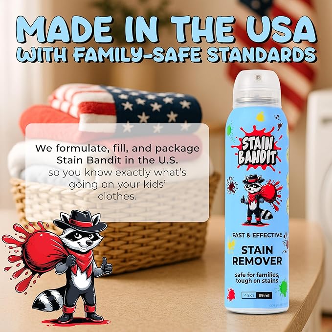 Stain Bandit Stain Remover Spray - Non-Toxic, Family Safe Formula - Bag-On-Valve 360 Continuous Spray - Powerful Natural Cleaner for Clothes, Upholstery, Carpet, Car Seats & More - 4.2 oz (Pack of 3)