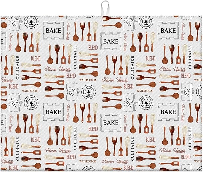 Dish Drying Mat For Kitchen Counter, Vintage Tableware Microfiber Absorbent Dish Drainer Rack Pad Reusable Large 18x24in Drying Mat