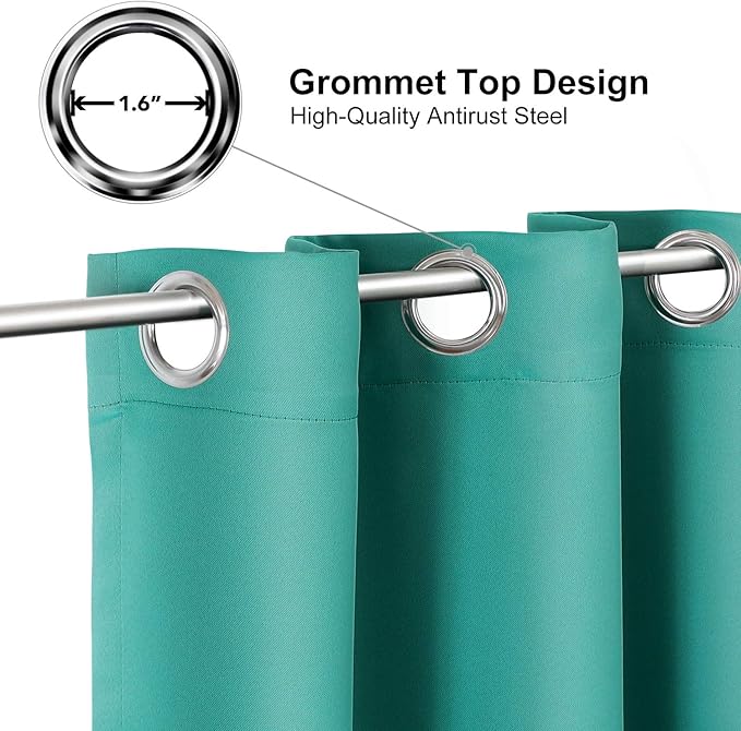 ChrisDowa Blackout Curtains 108 Inches Long for Living Room, Grommet Thermal Insulated Room Darkening Curtains for Bedroom (1 Panel Set, Teal, 52W x 108L)