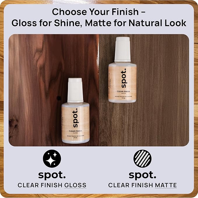 Clear Coat for Wood Stain Repairs, Brush-On Matte and Gloss Finish, Sealing and Sheen Matching, Interior and Exterior Wood, 2 fl oz Total by spot.