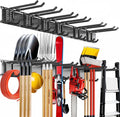 Tebgeag Garage Tool Organizer Wall Mount, 48inch Heavy-Duty Garage Storage System and Garden Tool Organizer with 6 Adjustable Double Hooks for Shovel, Snowboard, Yard Tools and Shed
