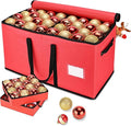 Christmas Ornament Storage Box, Ornament Storage Organizer Fits 128 of 3 inch Ornament Balls, 8 Removable Tray Ornaments Storage Containers with Dividers to Store Xmas Holiday Decor(Red)