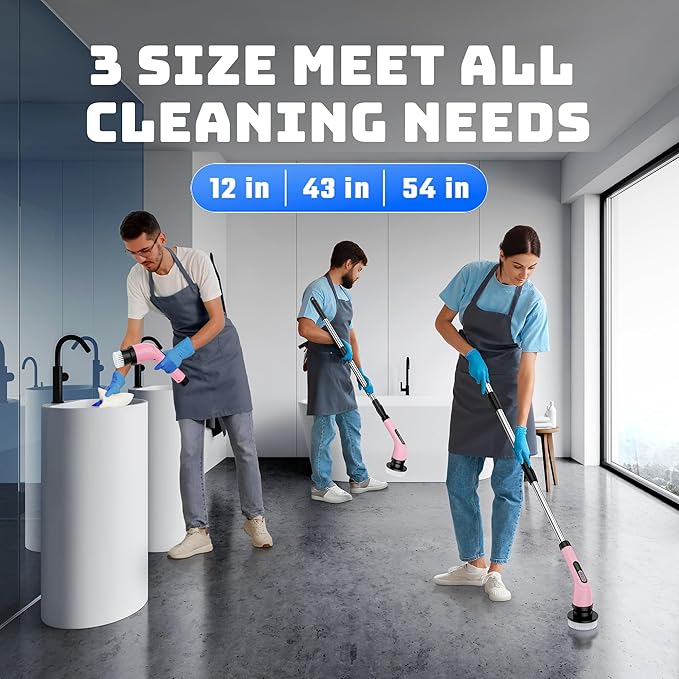 VigorDay Electric Spin Scrubber - Cordless Bathroom Scrubber with 7 Brush Heads - Dual Speed IPX7 Waterproof Power Scrubber for Heavy-Duty Bathtub, Glass, Tile, and Car Cleaning (Pink)