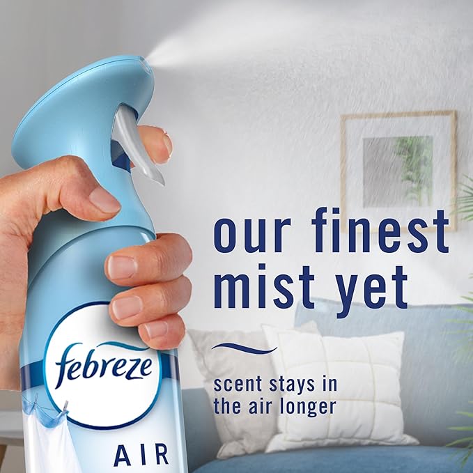 Febreze Air Mist, Air Freshener Spray, Odor Fighting Room Spray, Deodorizer for Home Bathroom Kitchen Office Apartment Dorm Room Classroom, Heavy Duty Crisp Clean Scent, 8.1oz, (Pack of 6)