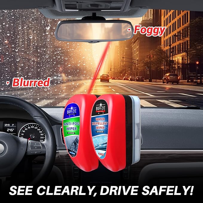 Anti Fog & Water Repellent for Car Windshield with Defogger Hydrophobic Coating Anti Fog Treatment Rain Repellent for Long Lasting Clear Vision on Windows, Mirrors, Glass, Shower Door Pack of 2