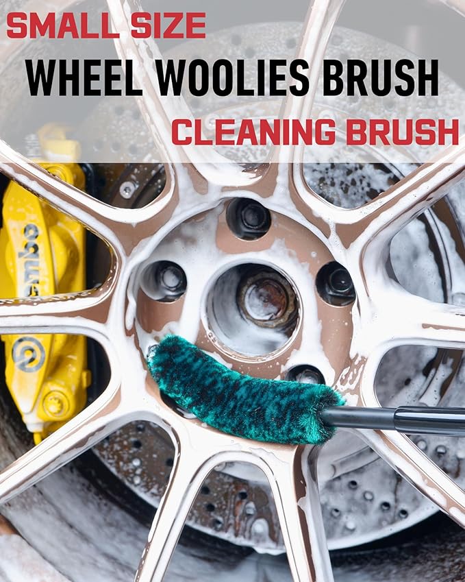 Wheel Brushes for Cleaning Wheels (4 Pro Pack)- 2X Soft Wheel Cleaning Woolies Brush, Detailing Brush and Stiff Tire Brush, Scratch Free Durable Car Wheel Rim Brush Kit for Car Rim and Tire Detailing