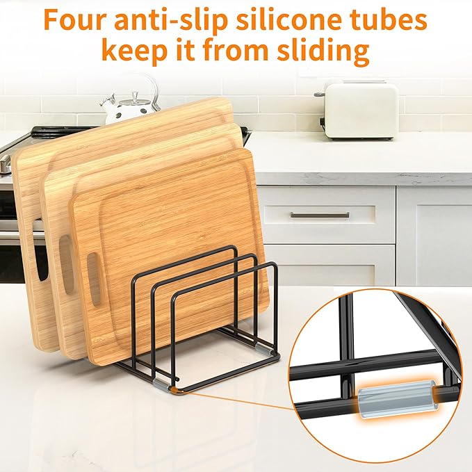 VAEKUCEAN Cutting Board Organizer, Kitchen Cabinet Organizer, Divided Rack with 5 Slots for Baking Trays, Cutting Boards - Cookie sheet Organizer Inside Cabinet, Baking Sheets Holder (medium)
