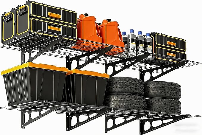 ExploreHorizon 2 Pack 2x6 FT Garage Shelves Wall Mounted,1600 LBS Heavy Duty Wall Shelf with Adjustable Distance,for Garage,Kitchen Laundry,Shopping Mall and Tool Room,Black