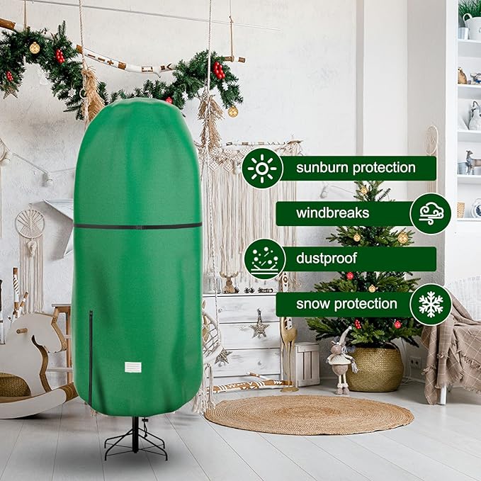 Upright Christmas Tree Storage Cover,Tear Resistant Adjustable Christmas Tree Storage Bag for 9 FT Artificial Tree Standing with Ornaments,Xmas Tree Cover, Dustproof