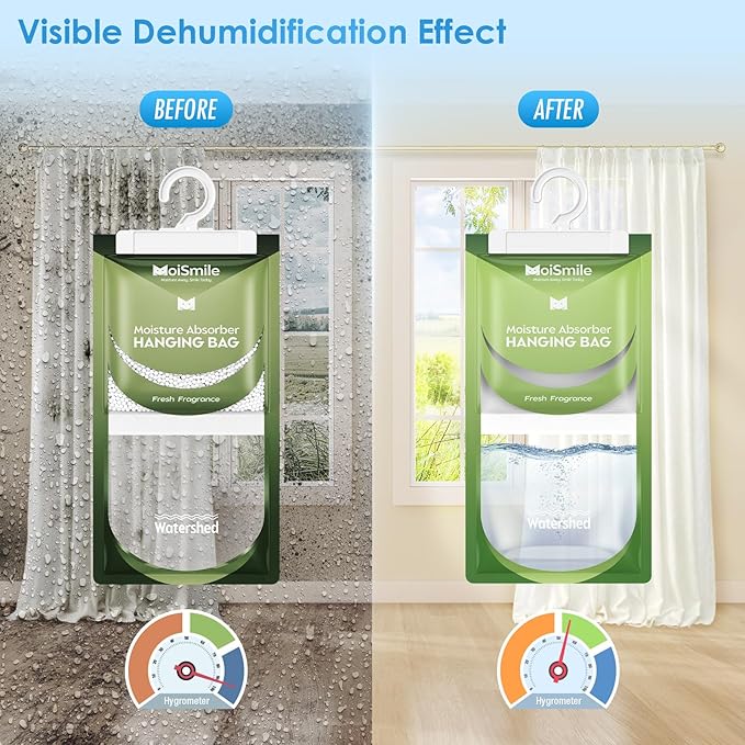 Moisture Absorbers 30 Pack Fresh Fragrance, Hanging Closet Dehumidifier Bags, Humidity Absorber, Compact Eliminates Odors Humidity Packs for Car, Bathroom, Bedroom, Basement, 9.8OZ