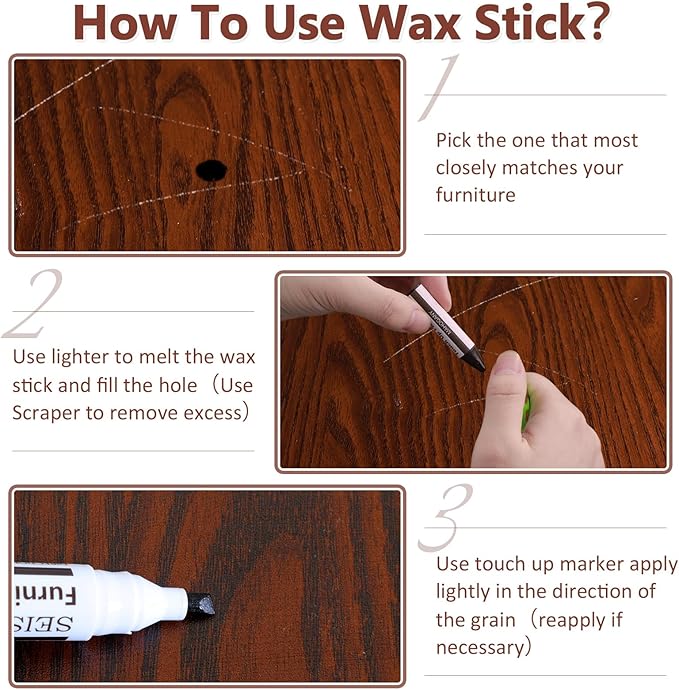 NEW Upgraded Furniture Repair Kit Wood Markers-Set of 24-Markers and Wax Sticks with Sharpener and black cloth Kit, Restore Nail Holes on Wood Furniture, Wood Marker Pens for Scratches, Molding Repair
