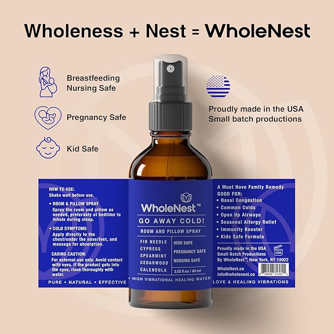Go Away Cold Refreshing Pillow Mist Sleep Spray | Aromatic Pillow & Room Sleep Spray to Breathe Easy | Essential Oil Blend with Fir Needle, Spearmint & Cedarwood for Nightime Comfort | 60 ml