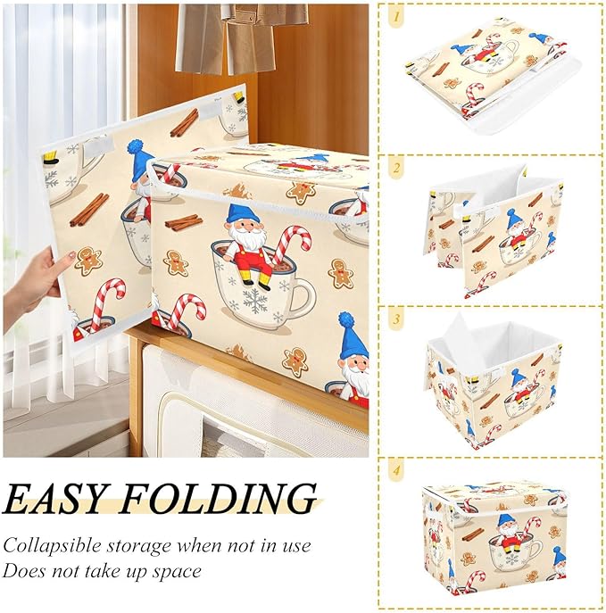 Christmas Cute Gnome Mug Storage Bins with Lids Foldable Storage Basket with Handles Collapsible Large Fabric Organizer Containers for Clothes Shelves Closet Office Home
