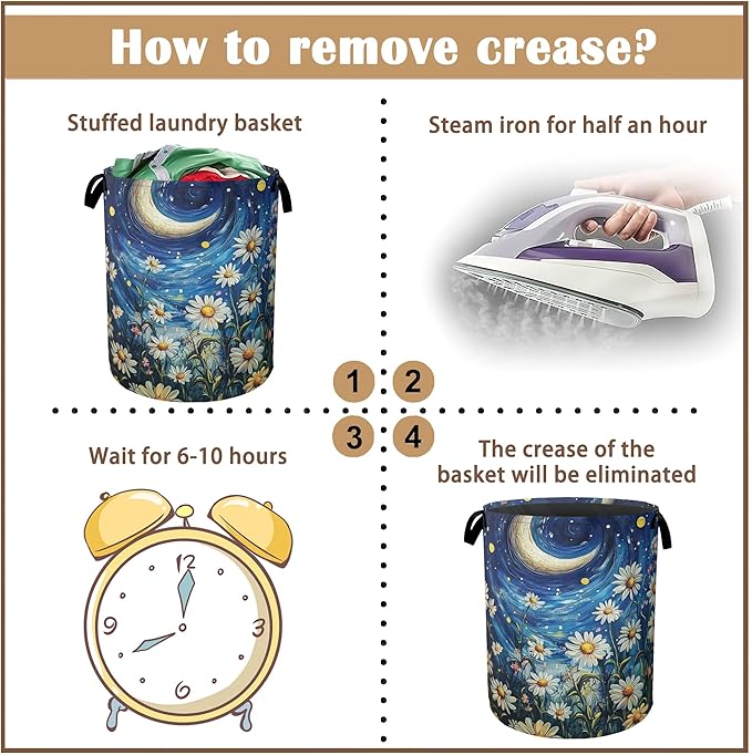 Watercolor Flowers Laundry Basket,Night Starry Sky Collapsible Laundry Baskets with Handles,Waterproof Oxford Cloth Storage Basket 16"x20" for Bathroom/Bedroom/Dormitories