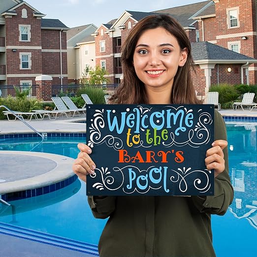 Custom Pool Sign, Welcome To The Pool Fun Colors For Pool Décor Sign, 10x14 Inches, Rust Free .040 Aluminum, Fade Resistant, Made in USA by Sigo Signs