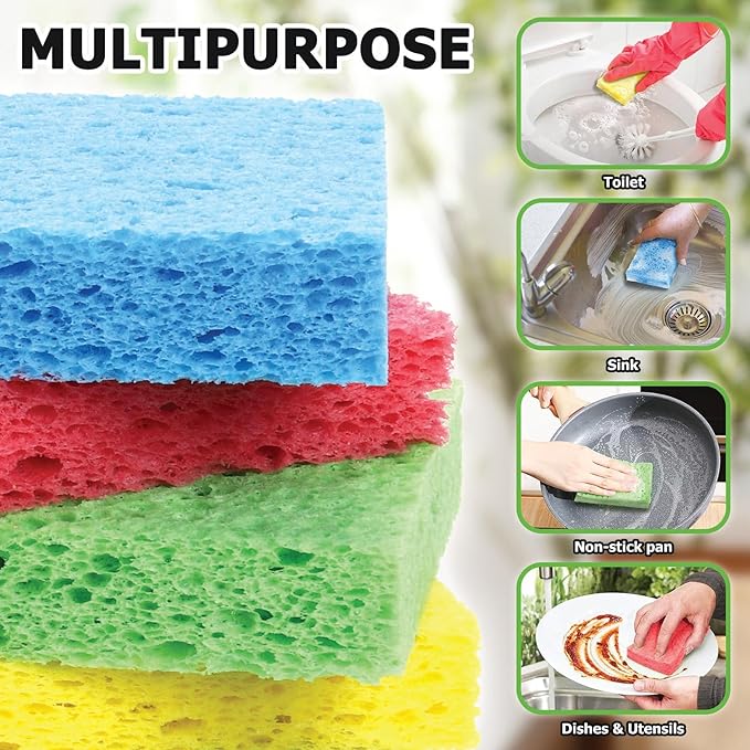 Vilphel 12 Counts Multipurpose Kitchen Sponges Pack Compostable Biodegradable Compressed Cellulose Sponges 18X Super Absorbent POP UP Eco Sponge for Household Use