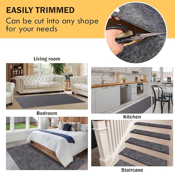 Waterproof Rug Pad, Thick 3x5 ft Under Area Rug Carpet Pad, Non Slip Felt Rug Pads for Hardwood Floors, Keep Carpets in Place Soft and Prevent Rug from Wrinkling or Buckling
