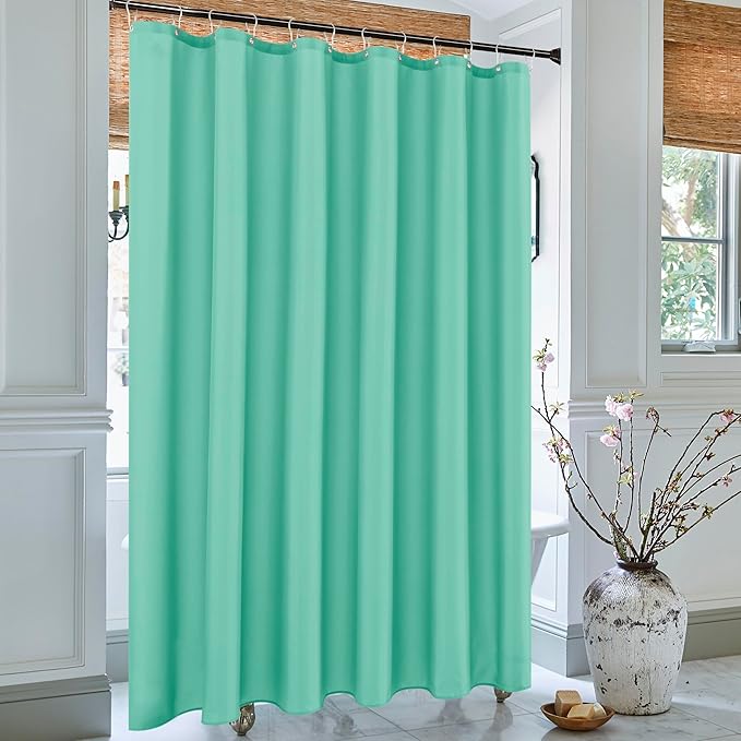 Biscaynebay Quality Fabric Shower Curtain Liners 72 Inch by 72 Inch, Teal Water Resistant Bathroom Curtains Rust Resistant Grommets & Weighted Bottom Hem Machine Washable