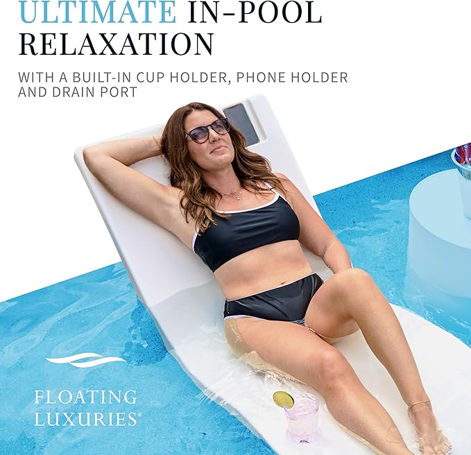Floating Luxuries Kai Shelf Pool Lounger, in-Pool, Use in Pools with Shelves Up to 9 Inches Deep, Built-in Drink and Phone Holders, Chaise Lounge Chairs, Arctic White, Set of 2