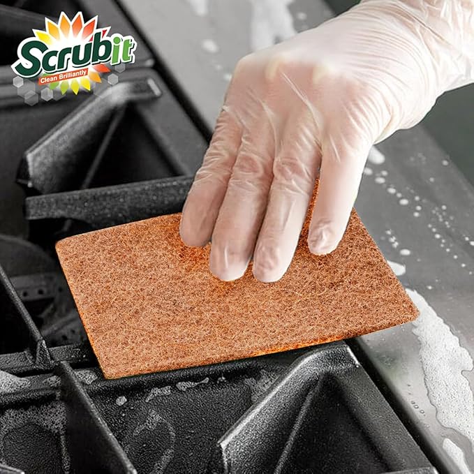 SCRUBIT Biodegradable Natural Scouring Pad Eco Friendly Scrub Pads for Kitchen Cleaning, Dishes, and Pots - Non-Scratch Compostable Coconut Walnut Scrubbers - 100% Natural Sisal Fibers (50)