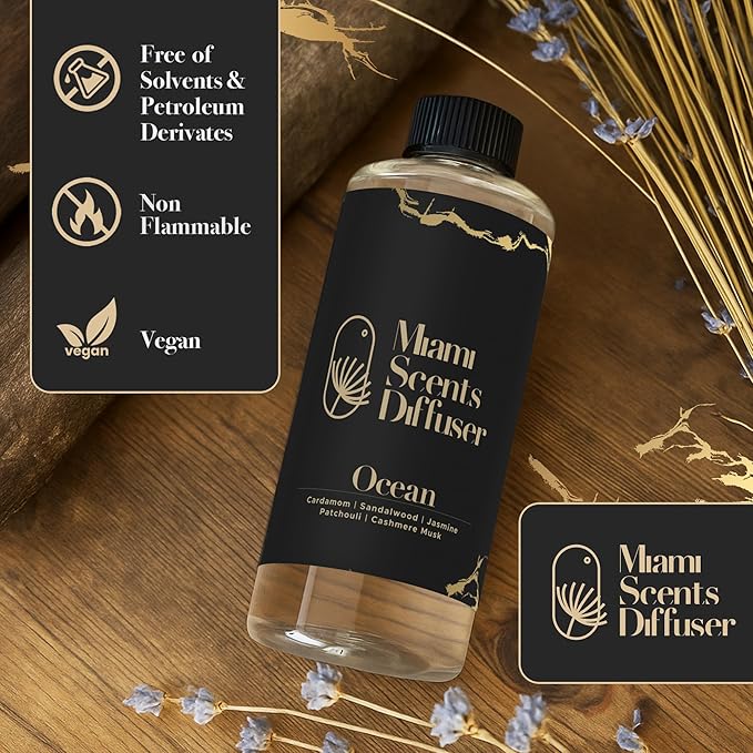 Ocean Whisper Essential Oil Refill Luxury Hotel Inspired, Long Lasting Aroma for Home Office Diffuser, 500ml Fresh Blend of Sandalwood, Cardamom, Patchouli and Jasmine Scent for Wellness Aromatherapy.