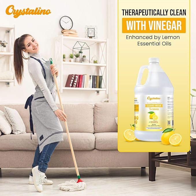 Lemon Essential Oil Cleaning Vinegar (1 Gallon) 6% Non-Toxic Distilled White, Vinegar for Cleaning Purpose, Vinagre Blanco, Vinger (128 Fl Oz (Pack of 1), Lemon)
