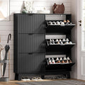 Shoe Cabinet Storage for Entryway with 6 Flip Drawers, Fluted Narrow Shoe Organizer with Wooden Legs, Freestanding Slim Shoe Storage Hidden Shoe Rack Organizer for Front Door Entrance, Black