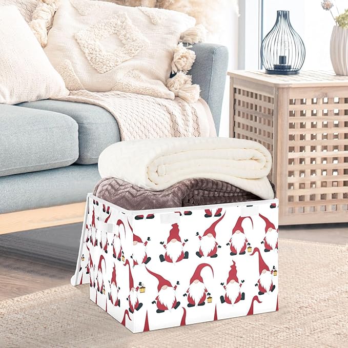Christmas Baskets Collapsible Storage Bins with Lids, Christmas Gnomes Storage Boxes Clothes Baskets for Organizing