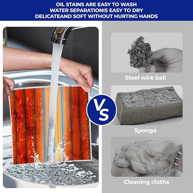 Wangjinpeng 12PCS Non-Scratch Multipurpose Steel Wire Dishcloths - Reusable Quick-Dry Odor-Free Scrub Cloths for Dishes, Kitchen Cleaning Cloths for Cookware, Sinks, Stove Tops(9.84X9.84)