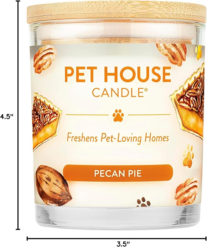 One Fur All Pet House Candle Plant-Based/Soy - Clean Burning Scented, Long Lasting Pet Odor Candle for Home - Pecan Pie