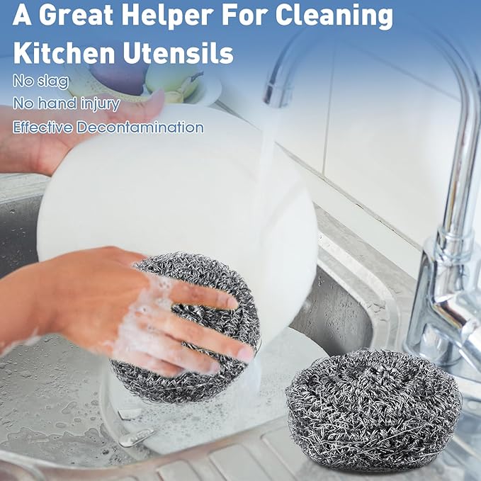 Roshtia 40 Pcs Stainless Steel Scrubber Bulk Large Steel Wool Scrubber 50 Gram Stainless Scourers Sponges Scouring Pads for Cleaning Dishes, Stoves, Pots, Pan, Cooker Hoods