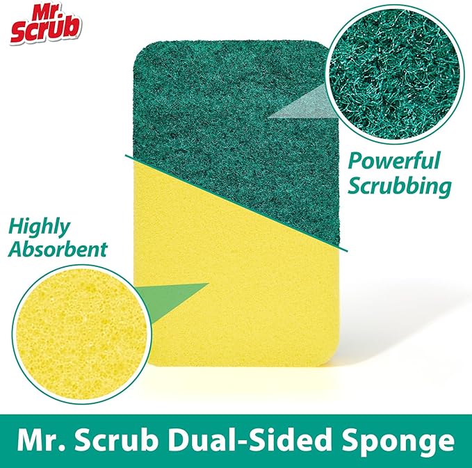 Mr. Scrub Sponges Kitchen Scrub Dish Sponge Scouring Pad, 12 Pack Cleaning Brush Scrubber Supplies for Soap, Dishwashing Dinnerware Sets Pan Pot Towels Cloth Rags Holder Glass Dishwasher Sink Bathroom
