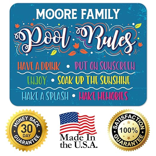 Custom Pool Sign, Pool Rules Have A Drink for Pool Décor Sign, 18x24 Inches, Rust Free .063 Aluminum, Fade Resistant, Made in USA by Sigo Signs