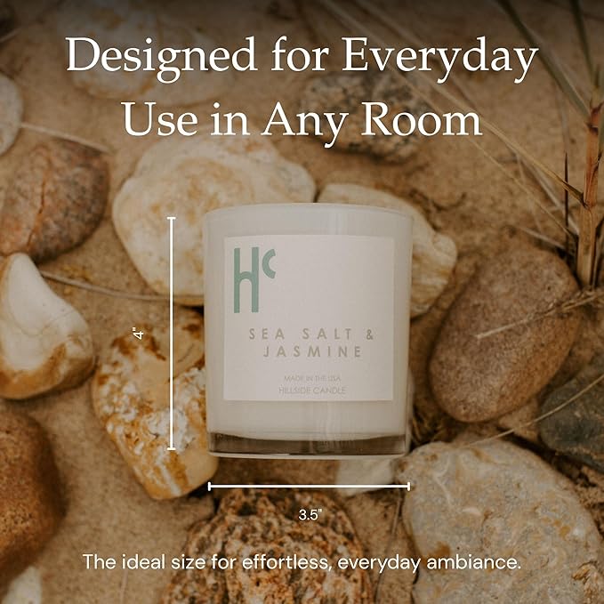Sea Salt & Jasmine Single Wick Soy Candles, Luxury Scented Candles for Home - Up to 60 Hour Burn Time, Cruelty-Free Soy Wax Blend - Beach Fragrance, Notes of Jasmine & Sea Salt (9 oz)