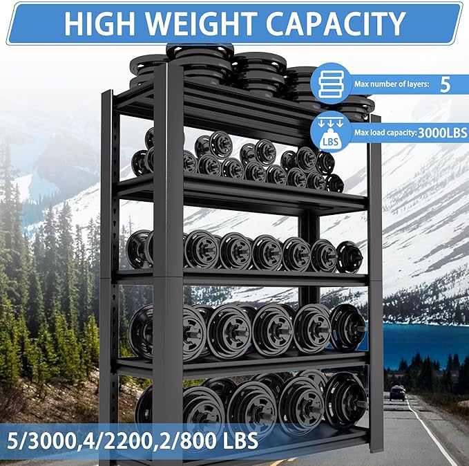 Nexvrtau 5-Tier Heavy Duty Garage Shelving Unit, 3000 LBS Capacity Metal Storage Rack 72" H x 48" W x 20" D, Adjustable Steel Shelves for Garage, Warehouse, Basement, Pantry, Workshop.2 Pack
